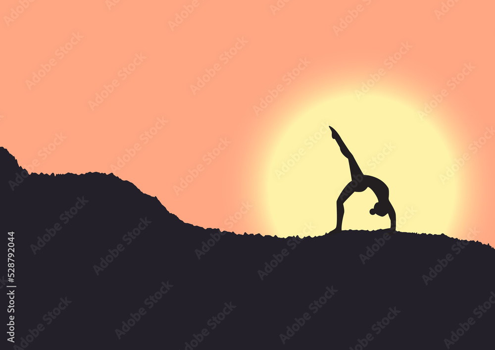 silhouette of a yoga girl in the sunrise
