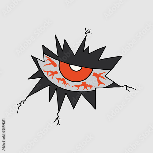 The evil eye looks through a hole. The concept of the birth of evil.