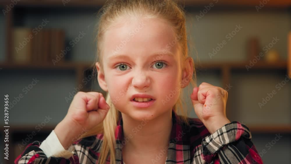 Upset angry schoolgirl little annoyed crazy teen pupil female child