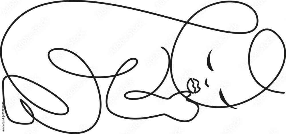 Cute sleeping newborn baby. One line drawing