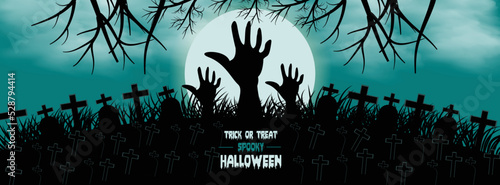 Illustration Zombie hands and full moon Facebook cover template 04