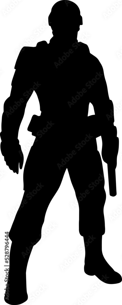 Black and white silhouette of a soldier with a weapon. A special forces soldier aims and shoots a rifle or a machine gun at the enemy Black and white silhouette of a soldier with a weapon. A special forces soldier aims and shoots a rifle or a machine gun at the enemy
