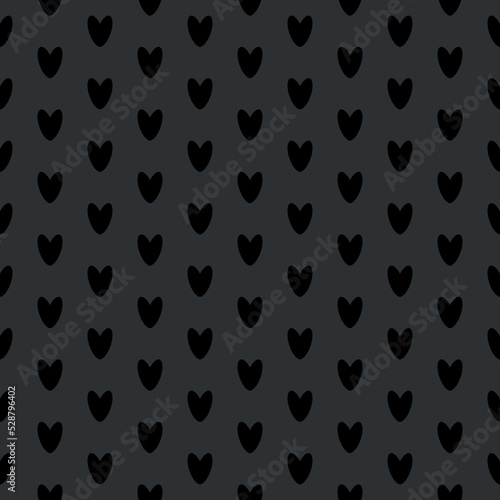 Little black heart seamless pattern. Cute dark hearts on dark grey metallic background. Carbon fiber design. Vector illustration. 