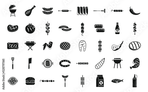Grilled food icons set simple vector. American cooked. Korean chicken