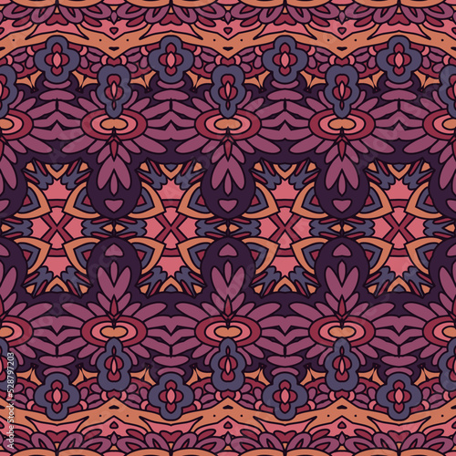 Vector seamless pattern flower embroidery colorful ethnic tribal geometric psychedelic mexican print