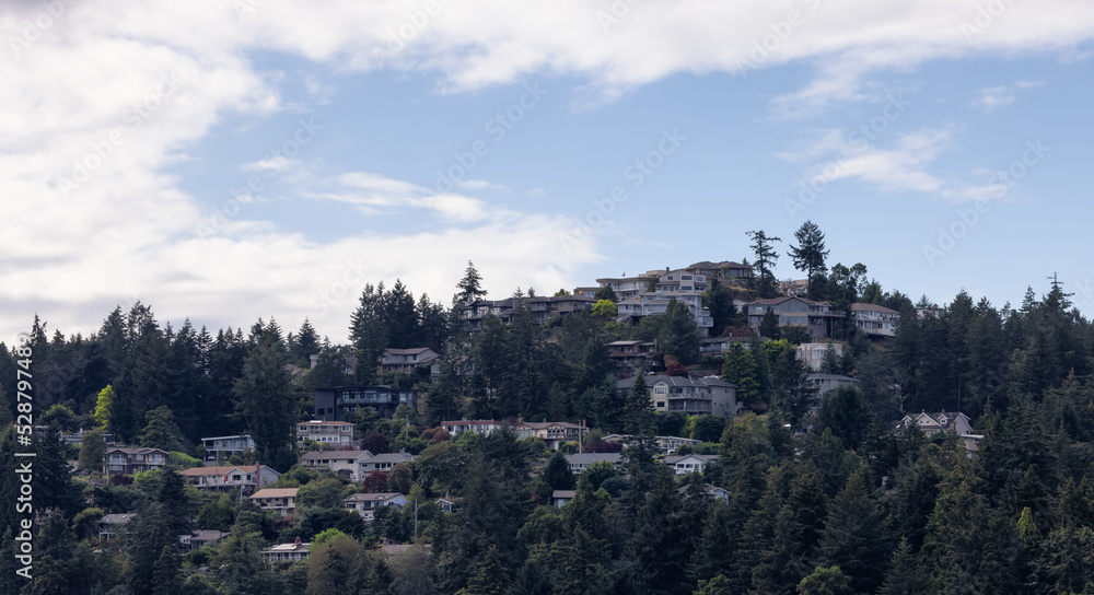 Homes on a Hill surrounded by Trees near waterfront. Summer Season. Nanaimo, Vancouver Island, British Columbia, Canada. City Background.