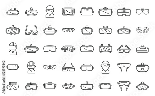 Virtual glasses icons set outline vector. Vr reality. Oculus video