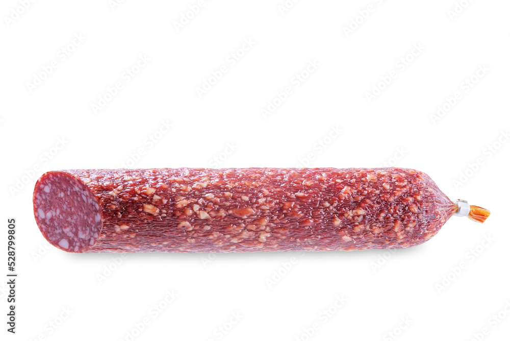 Salami sausage on a white isolated background Salami sausage on a white isolated background