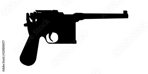 Silhouette of Mauser C96 pistol. Vintage semi-automatic firearm -  vector illustration