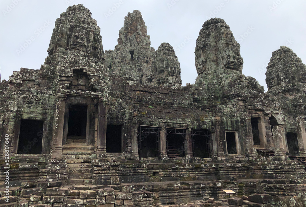 The Bayon on a Cloudy Day, Medium Shot, Siem Reap, Cambodia