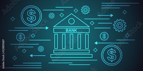 Money transfer, financial transaction, banking thin line art style vector concept illustration