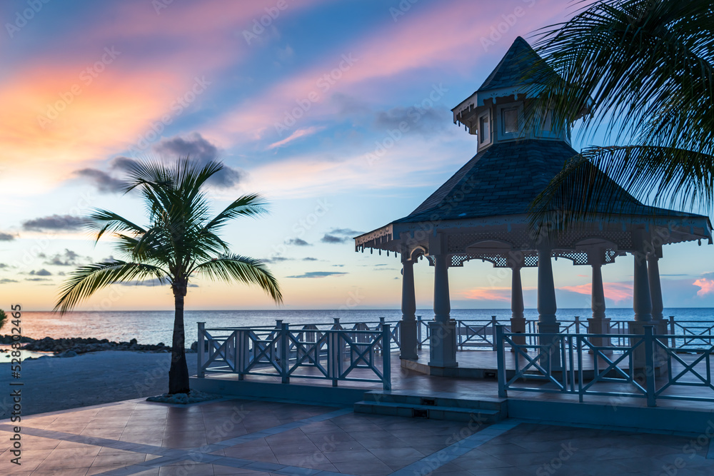 View of Runaway Bay beach during sunset (Jamaica).