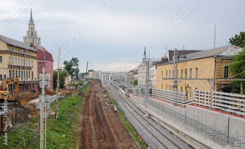July 15, 2021, Moscow, Russia. Reconstruction of the railway section between Kurskaya and Kalanchevskaya stations in the Russian capital.