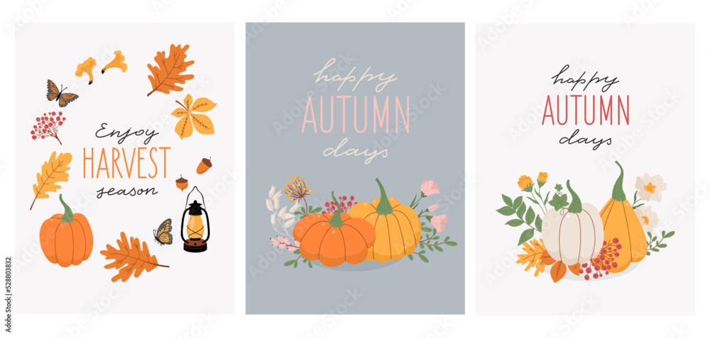 Set of cute autumn cards Set of cute autumn cards