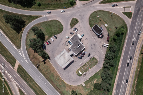 Parking lot and a gas station in the countryside