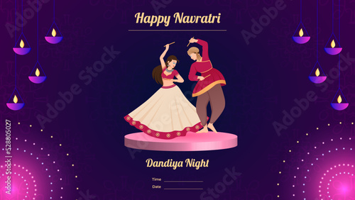 Couple dandiya night banner vector, Happy Navratri.