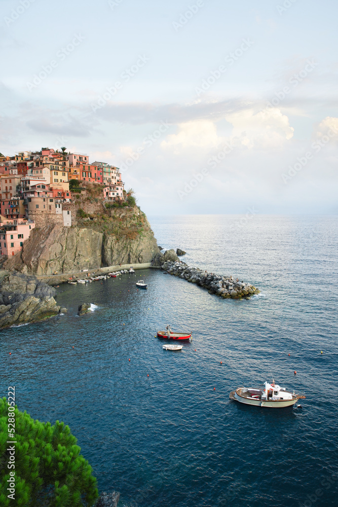 View of Manarola at sunset in Italy