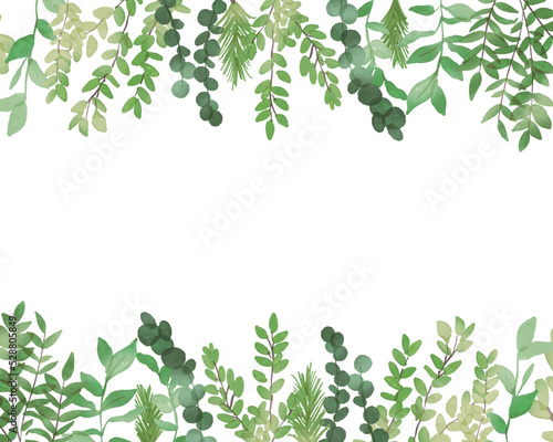                                                                                                                                        Watercolor painting. Watercolor touch plant vector frame. Green plant vector decoration frame. Watercolor herb frame.