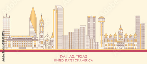 Cartoon Skyline panorama of city of Dallas, Texas, United States - vector illustration