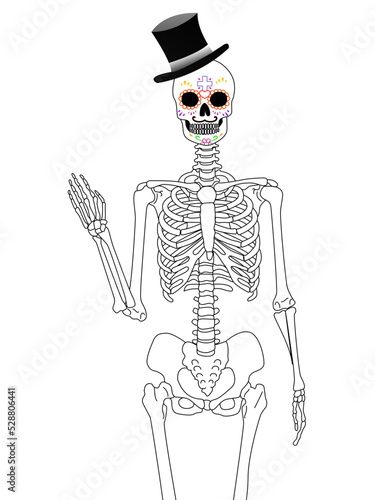 Canvastavla Skeleton of the day of the dead on a white background, better known as El catrín