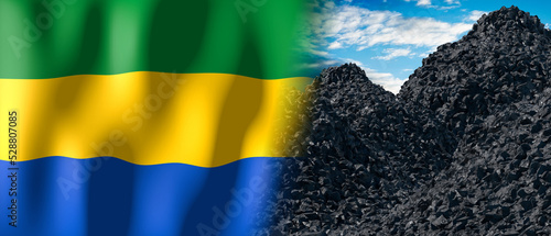 Gabon - country flag and pile of coal - 3D illustration