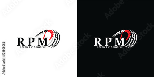 speed rpm logo design for automotive with creative concept premium vector