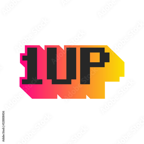 1up icon, one life, icon can be used in video games or futuristic retro graphics, plus life, 8bit, gamer, game message, pixel art, arcade. Gradient