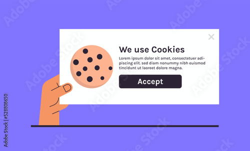 Protection of personal data information cookie and internet web page we use cookies policy concept flat vector illustration.