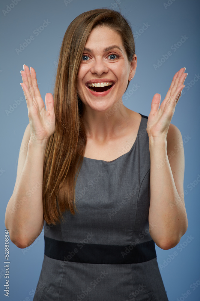 Surprising positive emotional woman isolated portrait. Surprising positive emotional woman isolated portrait.