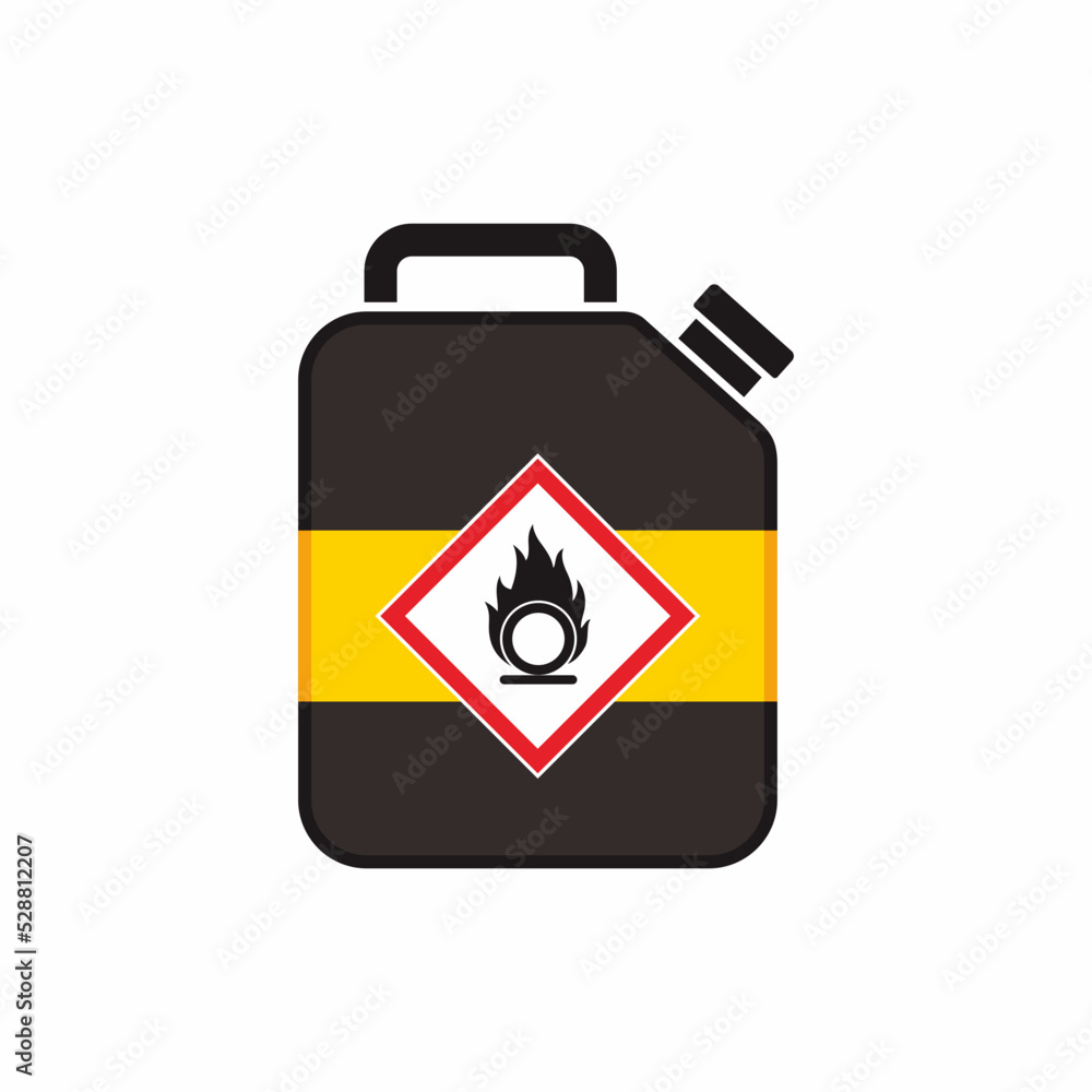 Reactive chemical container. Jerry can with pictogram of hazardous