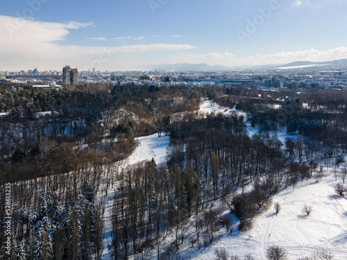 Aerial Winter view of South Park in city of Sofia, Bulgaria