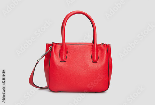 Women's Red Leather Bag Handbag Isolated on White Background. Blank women Top Handle bag. Mock up, template