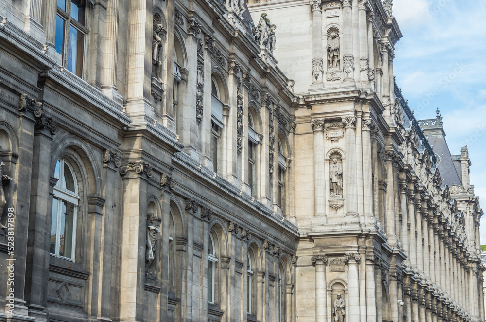 Louvre Museum castle paris detail of the facade Hotel de Ville Paris-rue Lobau Louvre Museum castle paris detail of the facade Hotel de Ville Paris-rue Lobau