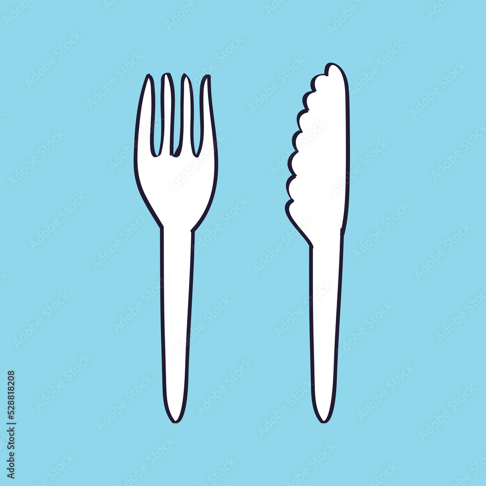 White disposable plastic fork and knife tableware set isolated vector illustration White disposable plastic fork and knife tableware set isolated vector illustration