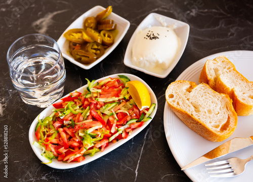 Traditional Turkish appetizers before the main course