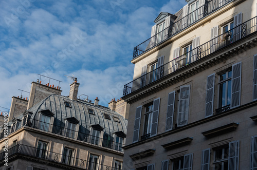 The facade of the classic european building in paris