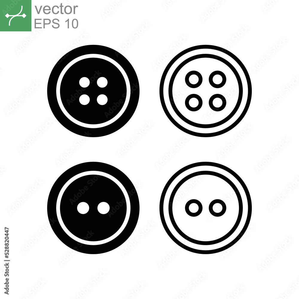 button icon, accessories element. Round button for clothes. dress craft Line and solid style for mobile, website. Sewing button with four holes. Vector illustration design on white background. EPS 10 button icon, accessories element. Round button for clothes. dress craft Line and solid style for mobile, website. Sewing button with four holes. Vector illustration design on white background. EPS 10