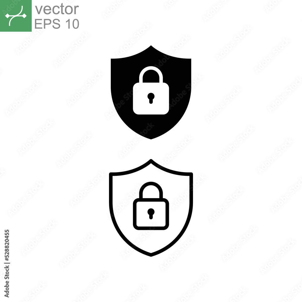 Padlock security icon. line and solid style. Shield Lock cyber security. antivirus protection. password and lock badge. private and secured access vector illustration design on white background EPS 10 Padlock security icon. line and solid style. Shield Lock cyber security. antivirus protection. password and lock badge. private and secured access vector illustration design on white background EPS 10