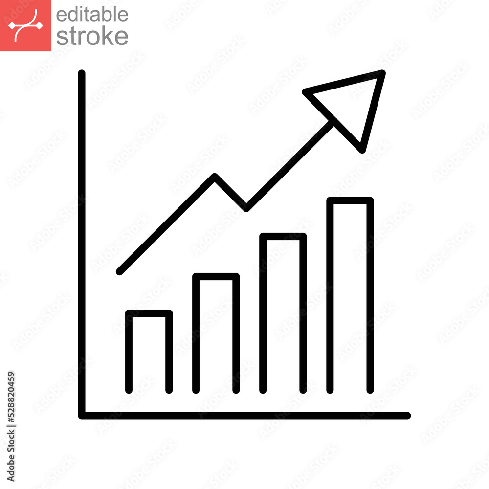 business growth icon. Histogram growing analysis. statistics progress chart. profit increase diagram presentation. outline style editable stroke. vector illustration design on white background. EPS 10 business growth icon. Histogram growing analysis. statistics progress chart. profit increase diagram presentation. outline style editable stroke. vector illustration design on white background. EPS 10