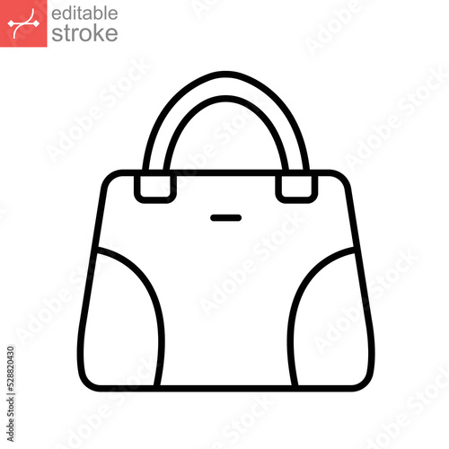 handbag icon, Simple filled woman bag accessory. handle, female Fashion bag. Women purse, Baguette Ladies Bucket. outline style editable stroke, vector illustration design on white background. EPS 10