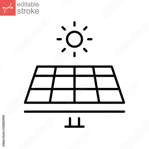 solar panel icon. Power battery alternative sustainable saving energy, sunlight eco electrical renewable industry. outline style. editable stroke. vector illustration design on white background EPS 10