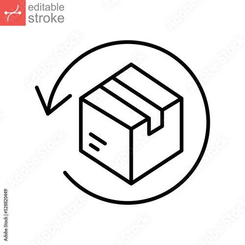 Return parcel icon. Free delivery exchange of goods. Package tracking. Cardboard boxes, parcels, packages, Gifts. outline style. Editable stroke vector illustration design on white background EPS 10