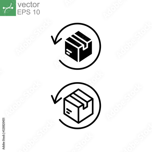return parcel icon. Exchange of goods. Package tracking logo.  Cardboard boxes, parcels, packages. Free delivery Return Gifts line and solid style vector illustration design on white background EPS 10