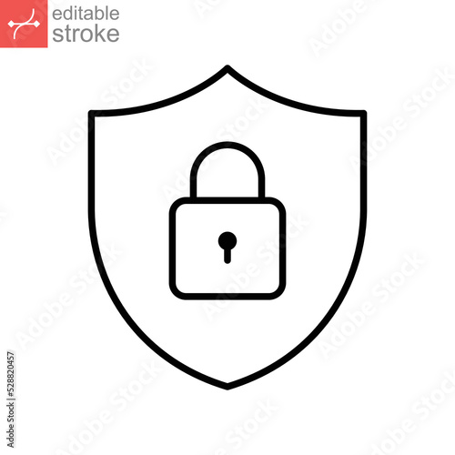 Padlock security icon outline style. Shield Lock cyber security. antivirus protection. password lock badge. private secured access Editable stroke vector illustration design on white background EPS 10