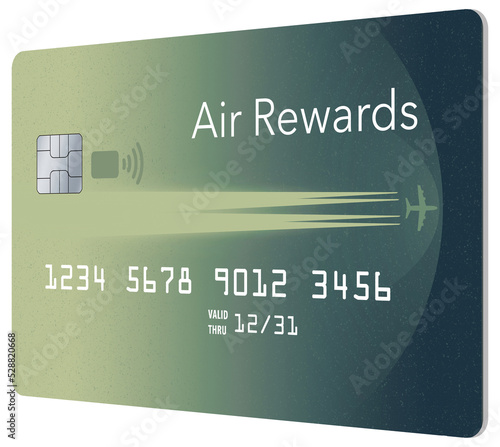 Here is a generic modern air rewards credit card. This is a 3-D illustration. photo