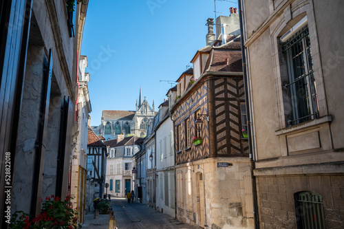 Old streets and houses of Auxerre, medieval city on river Yonne, north of Burgundy, France © barmalini