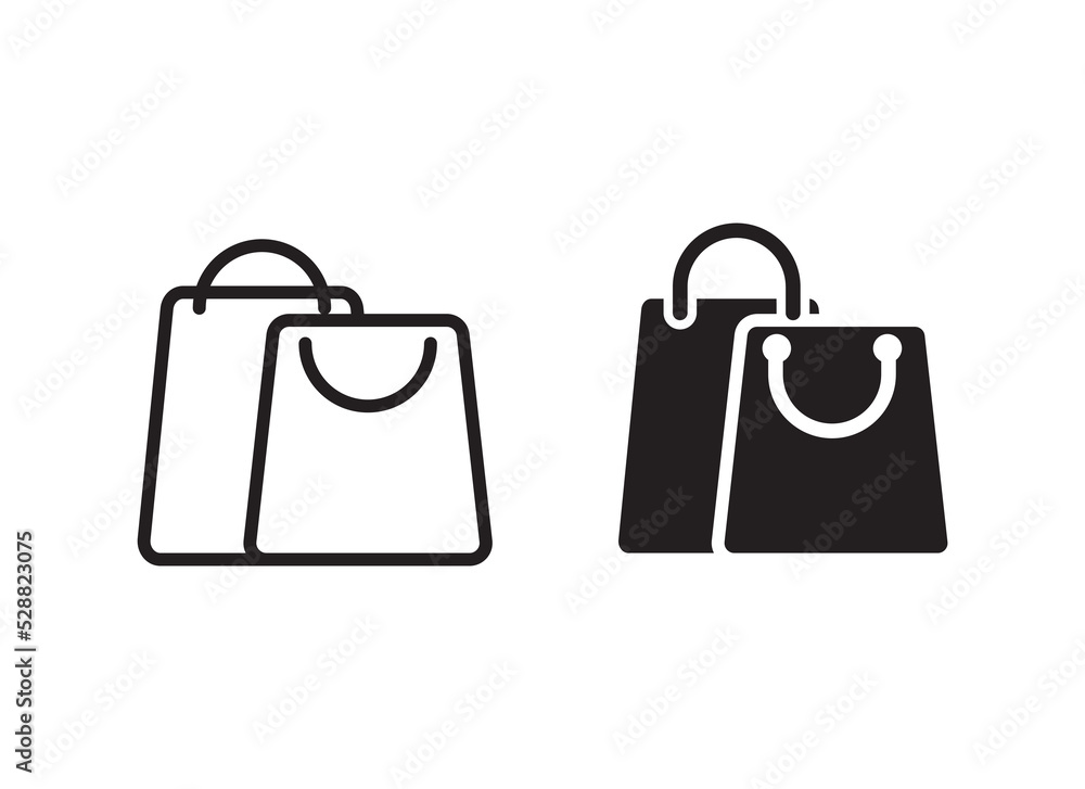Shopping bag icon with black and white design on isolated background Shopping bag icon with black and white design on isolated background