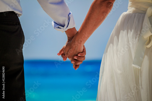 Wedding couple hands are taking each other