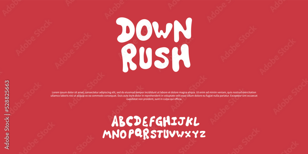 DOWN RUSH is unique, playful font. Vector illustrations font drawing.