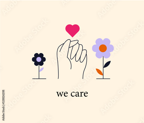 We care. Hand making the sign of love. 